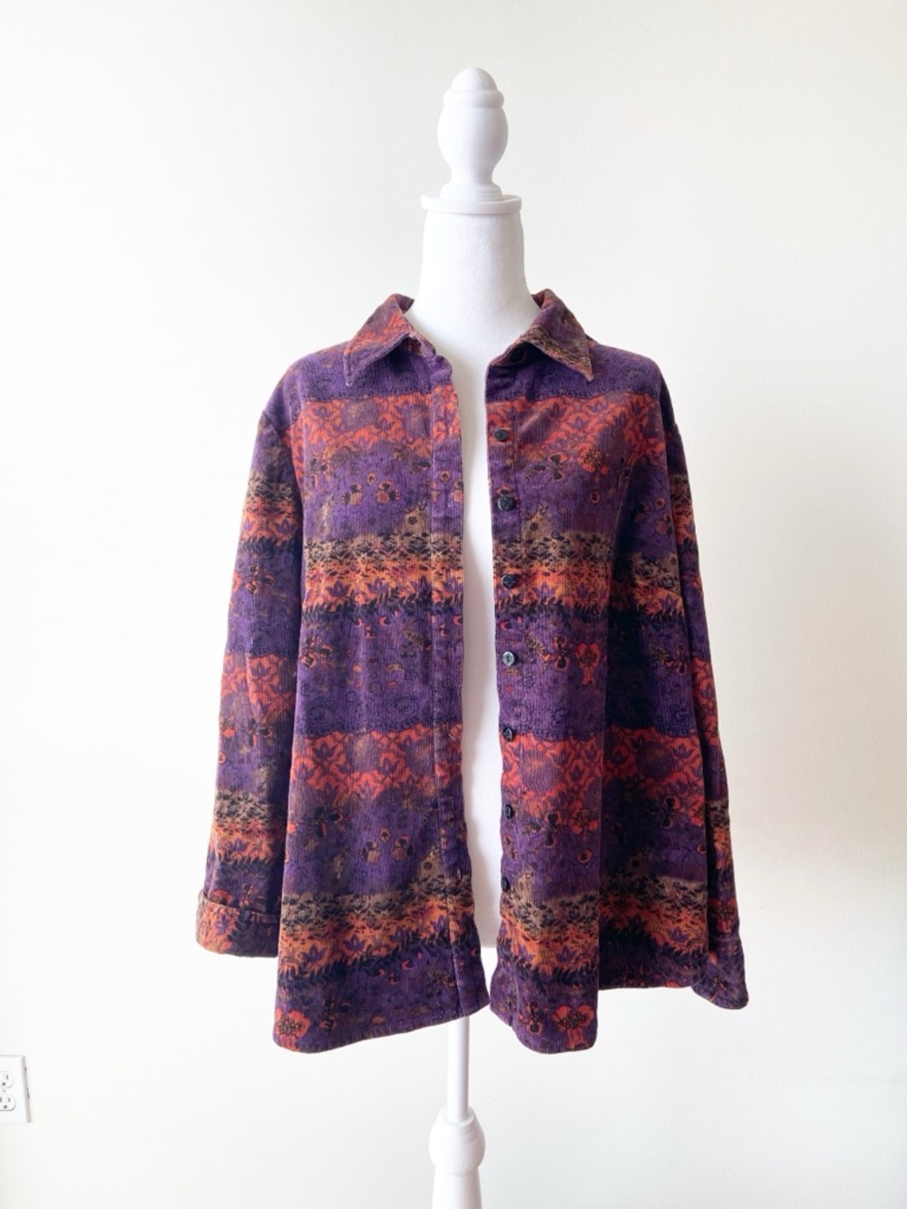 CJ Banks Purple & Orange Corduroy Button-Up Shirt
